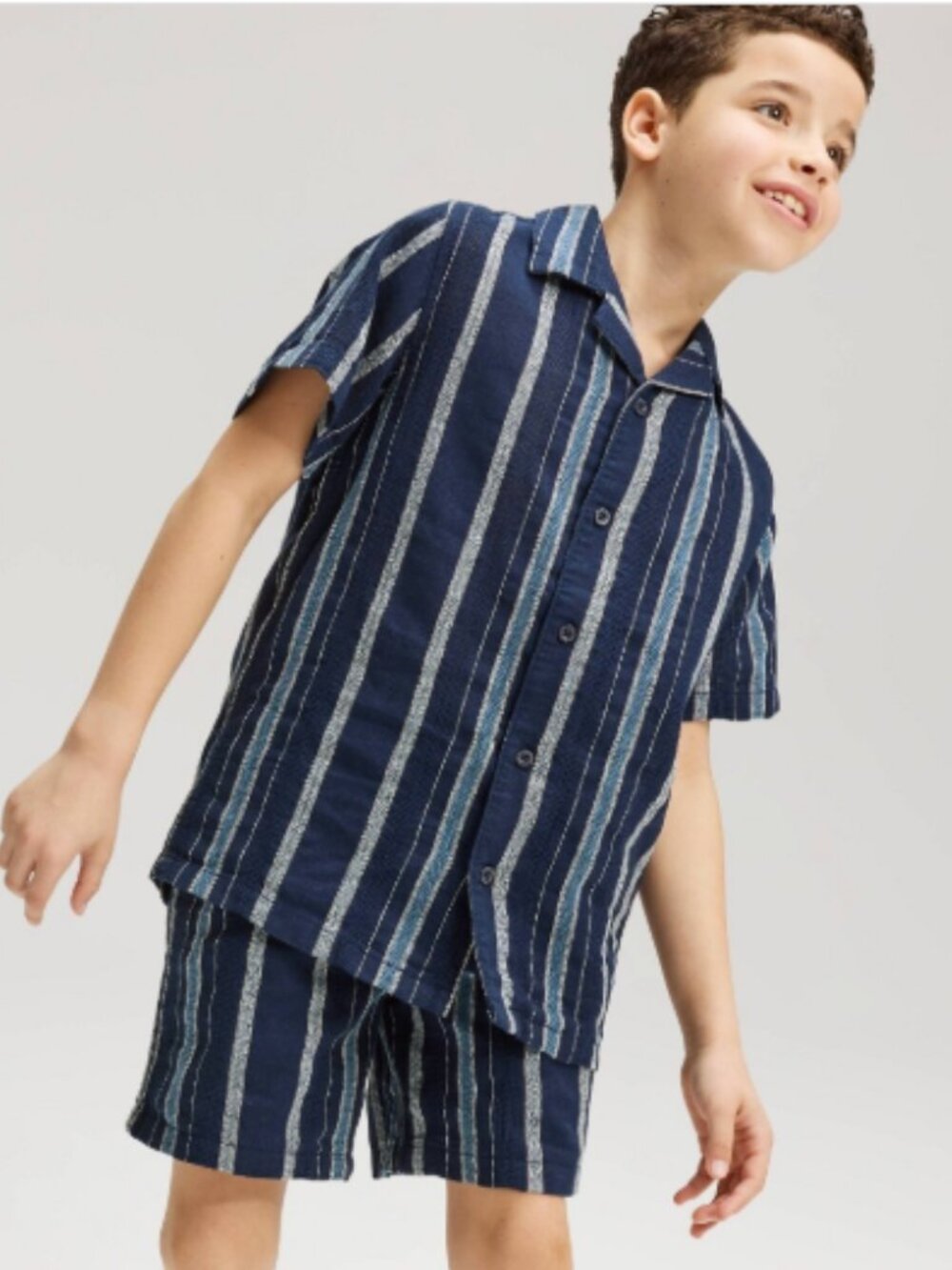 Boys' Short Sleeve Striped Linen Blend Button-up Shirt - Cat & Jack™ Blue L